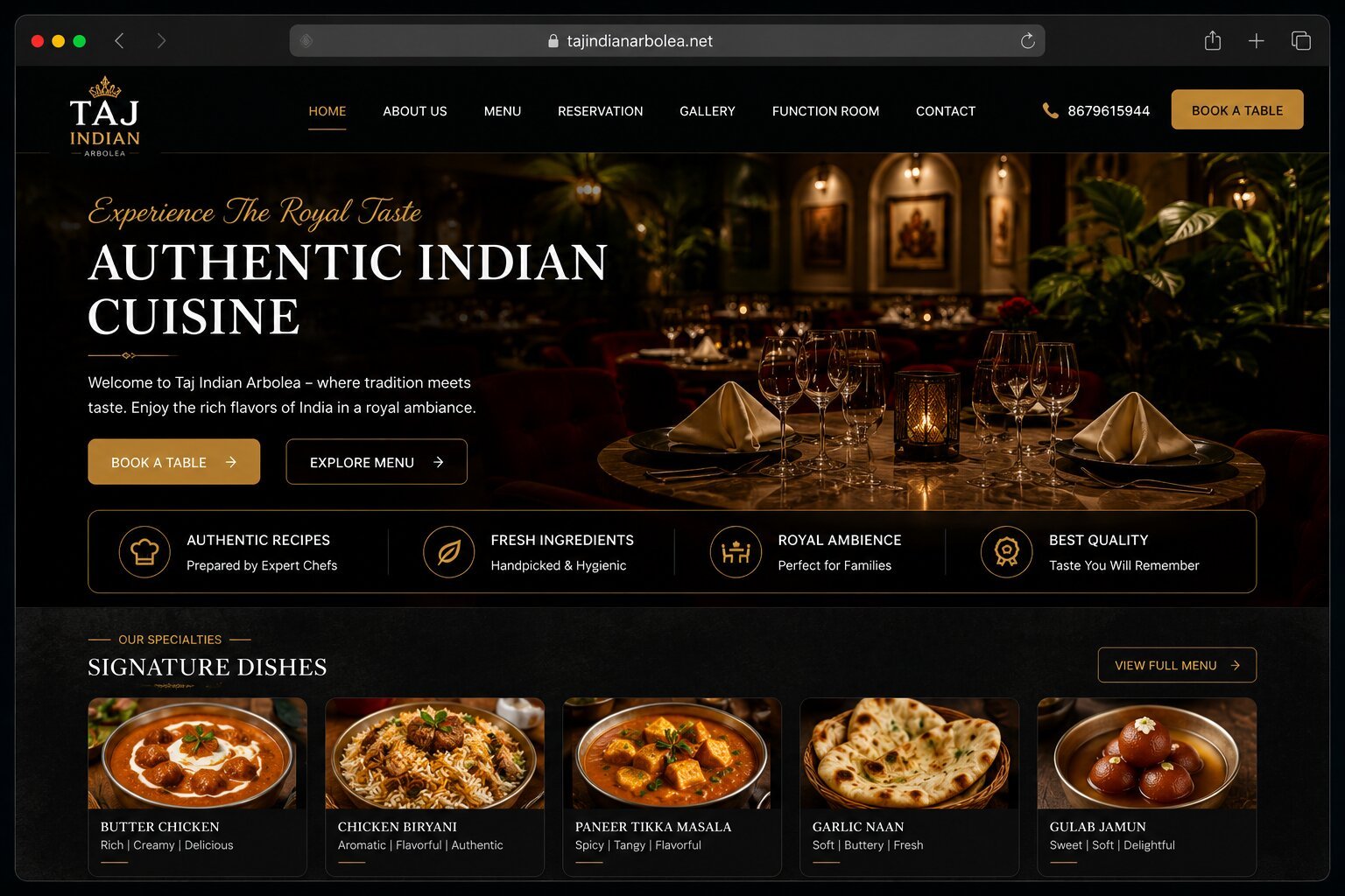 Taj Indian website preview